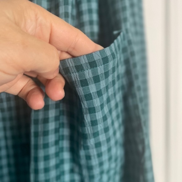 Vintage Green Plaid Gingham Button Down Cottagecore Pocket Dress Size Large - Picture 7 of 8